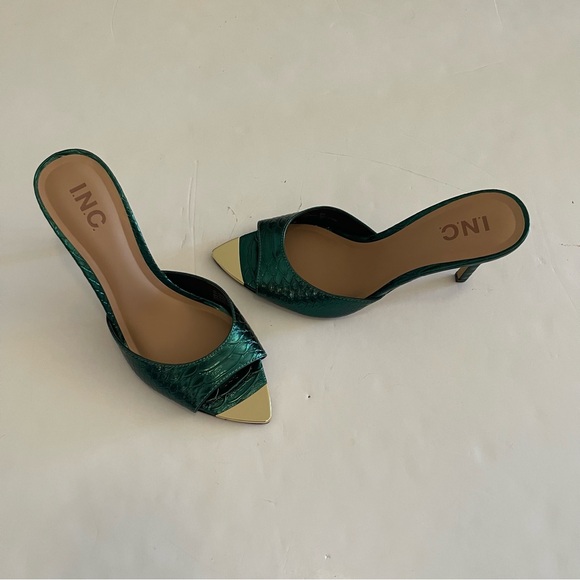 INC Emerald Snake Print Green and Gold Open-Toe Heels Sandals - Picture 8 of 8